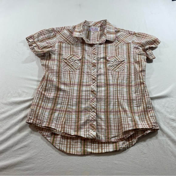 Panhandle Tops - Panhandle Plaid Short Sleeve Shirt women’s Large Pearl snap button down shirt